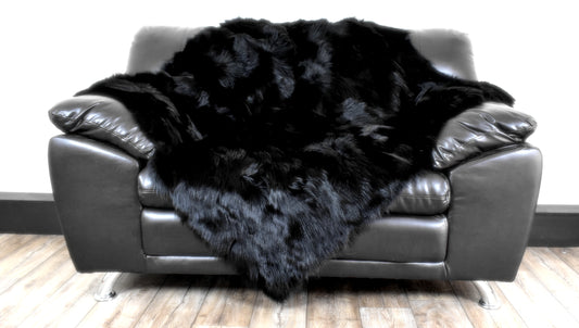 Luxury Real Black Fox Fur Throw Blanket