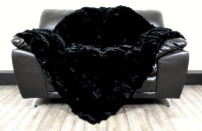 Luxury Real Black Rex Rabbit Throw Blanket