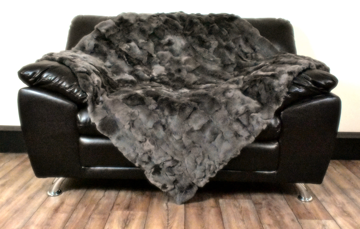 Luxury Real Black Rex Rabbit Throw Blanket