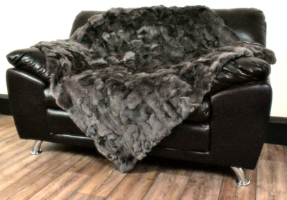 Luxury Real Black Rex Rabbit Throw Blanket