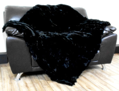 Luxury Real Black Rex Rabbit Throw Blanket