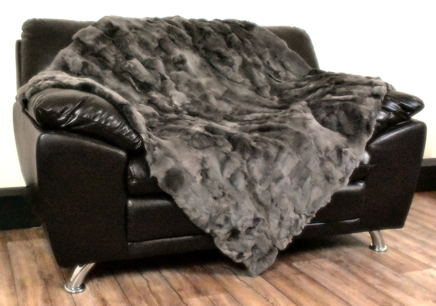 Luxury Real Black Rex Rabbit Throw Blanket