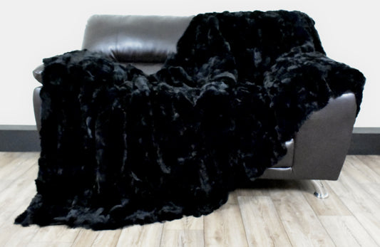 Luxury Real Black Rex Rabbit Blanket