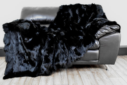 Luxury Real Black Fox Fur Blanket